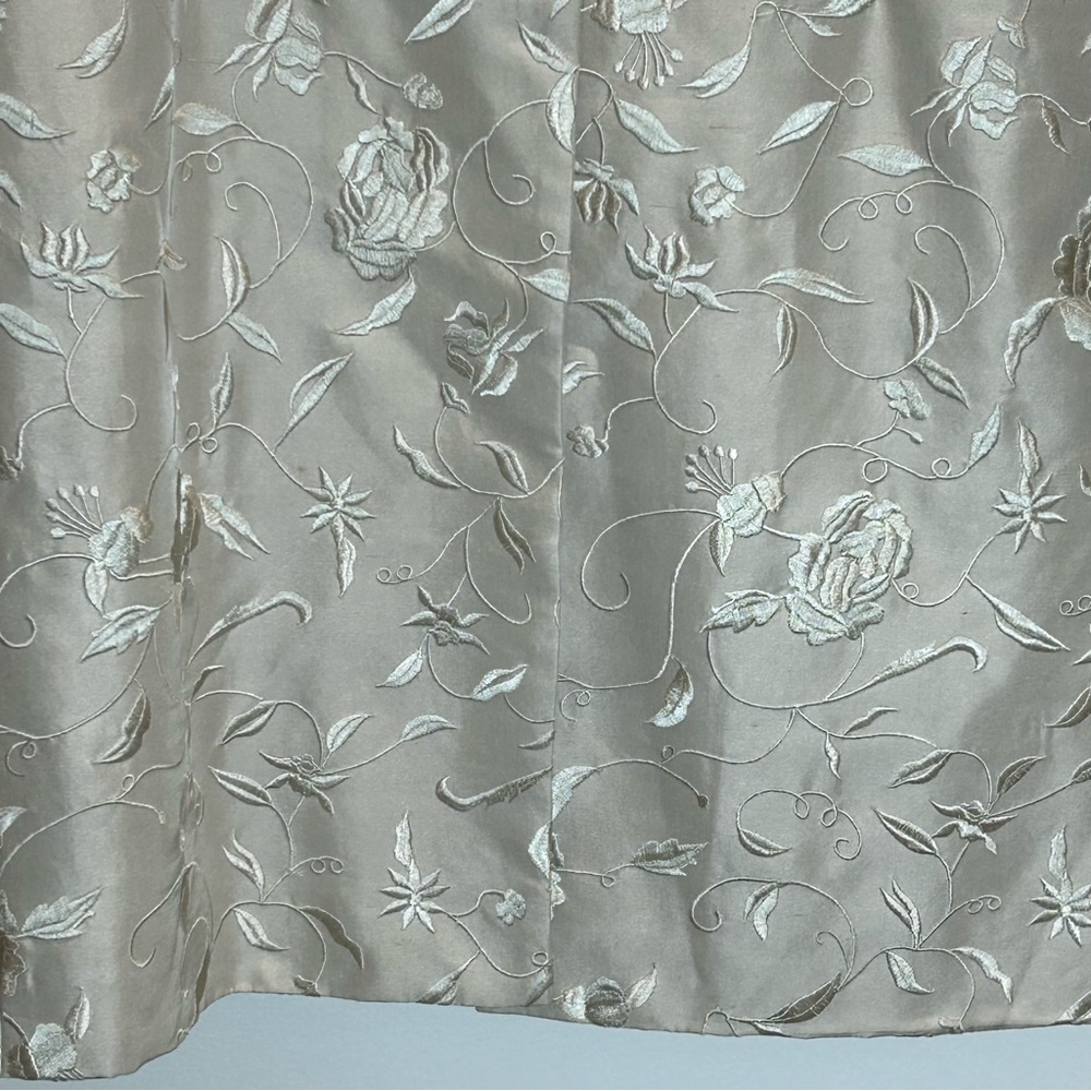 La Femme Cream Silk Midi Coat Fully Lined Covered with Embroidery - Size 14 - Picture 8 of 10